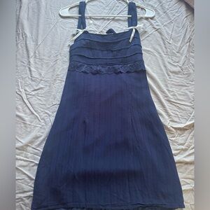 Navy Blue Mini Dress With Lace Trim